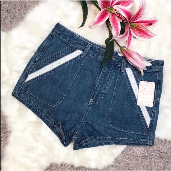 Free People Blue Solid Mini Shorts sz28 - Picture 3 of 8